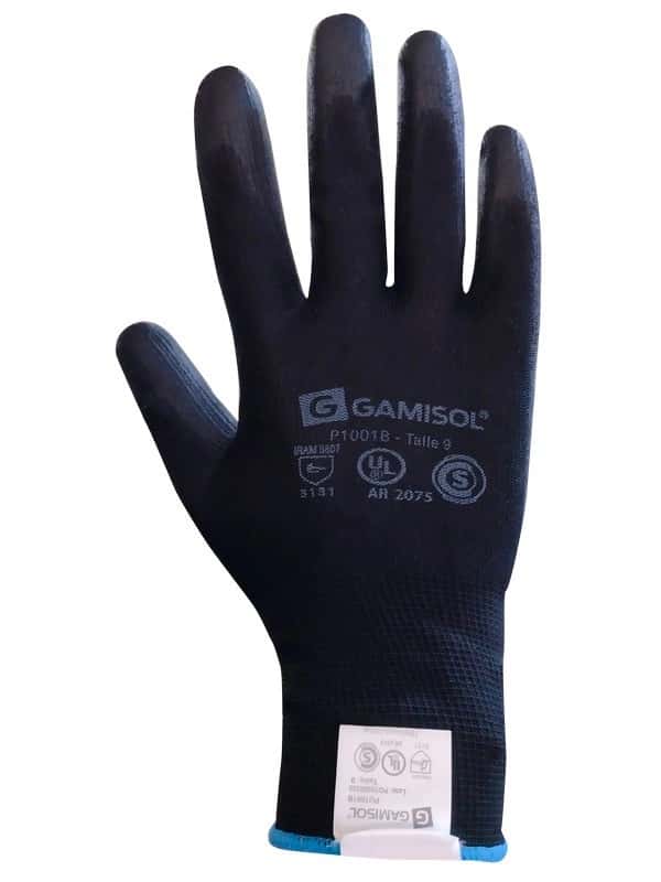 Guante Algodon Bañado Pu Negro Talle 9 X Par "Gamisol"