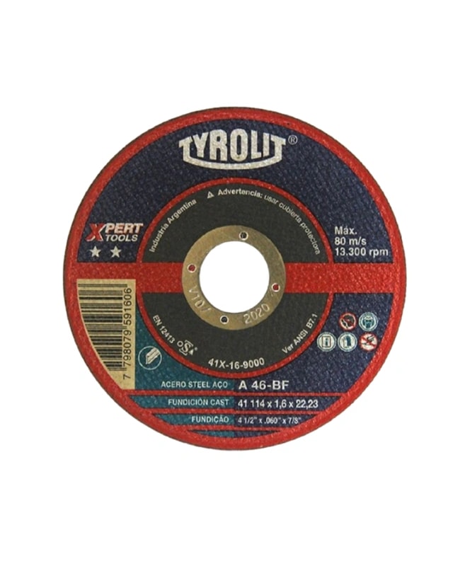 Disco Metal 114 X 1,6 X 22 "Tyrolit" Xpertools — foto 1 de 1